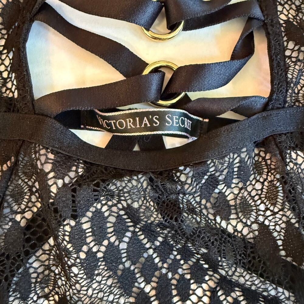 Victoria's Secret Women Black Lace Strappy Cage Teddy Large Vampy Glam Boudoir - Picture 10 of 12